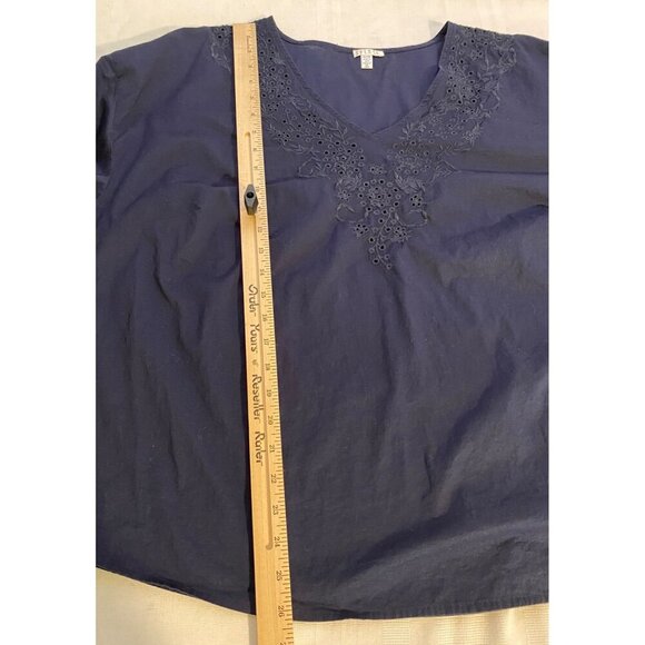 Navy Blue Spense Womens XL V-Neck Long Sleeve Top With Floral Embroidery Detail - Picture 4 of 9